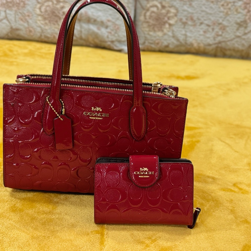Coach Red Satchel with Embossed Leather